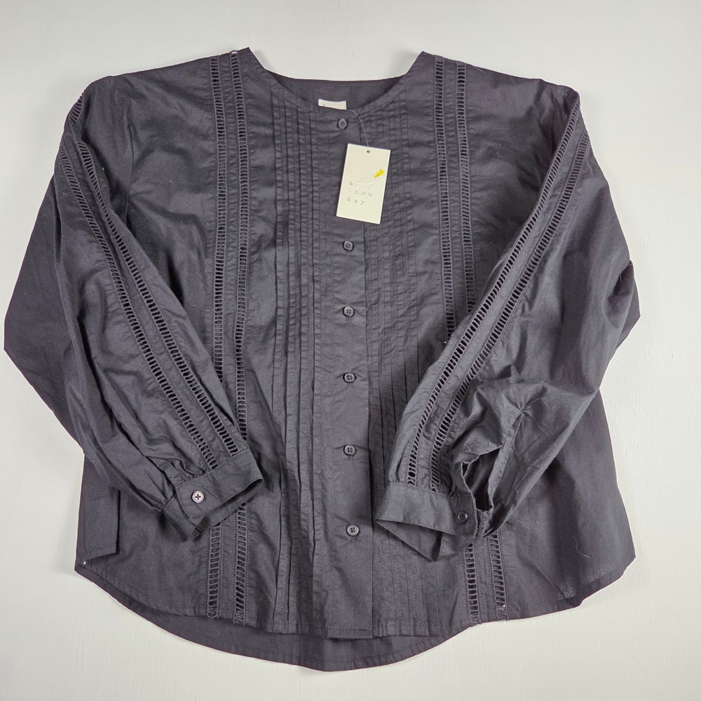 Victorian Dark Academia Black Pintuck Lace Blouse A New Day XS NWT